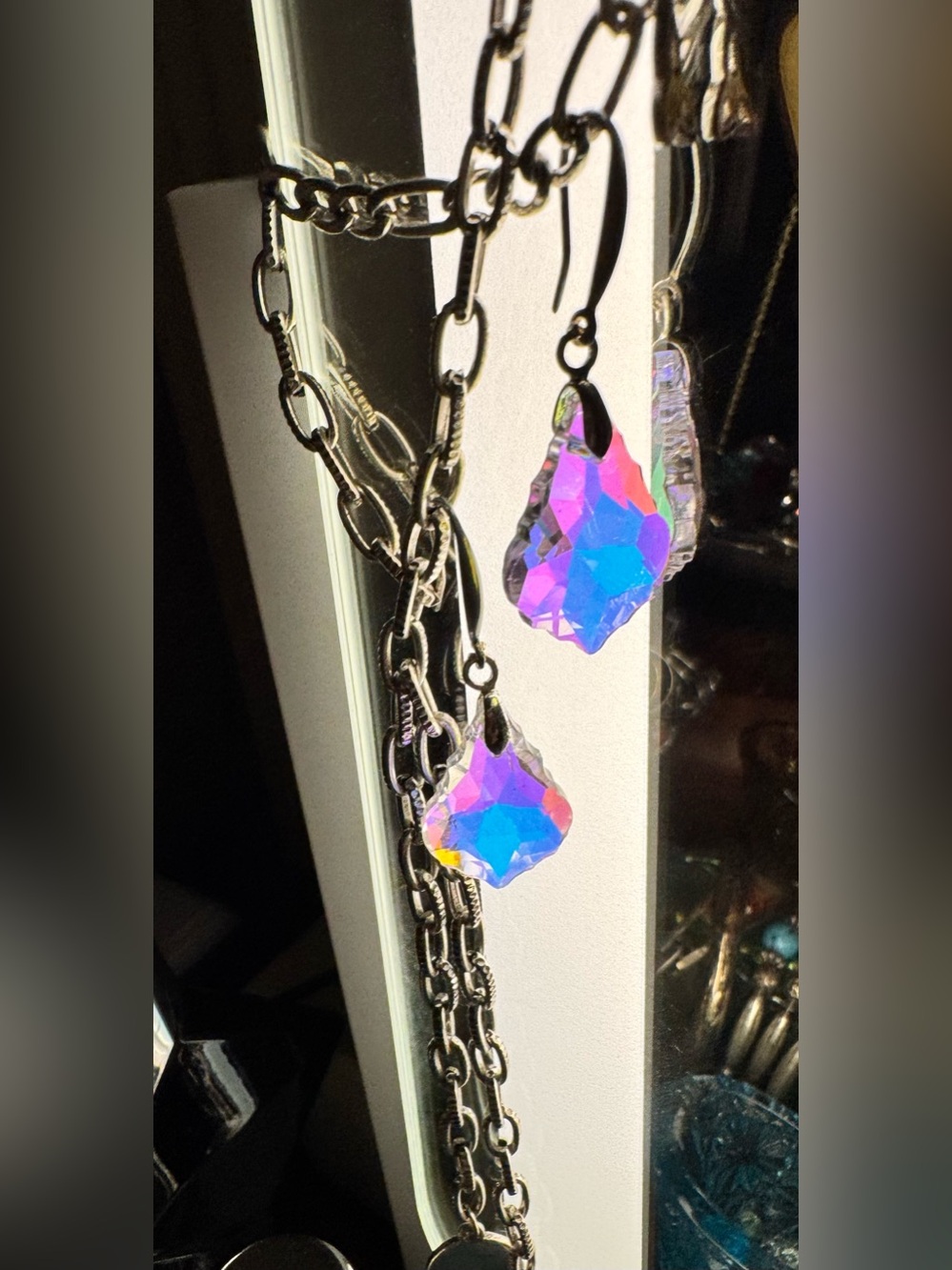 Aurora Teardrop Crystal Dangle Earrings - Iridescent